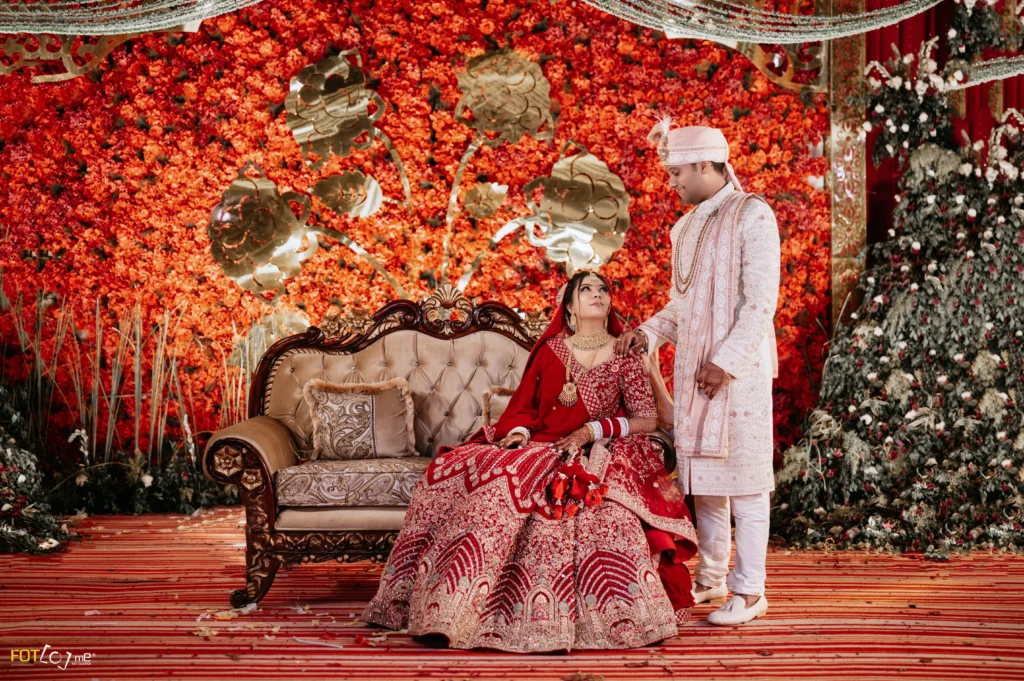 Luxury bridal portrait with golden tones